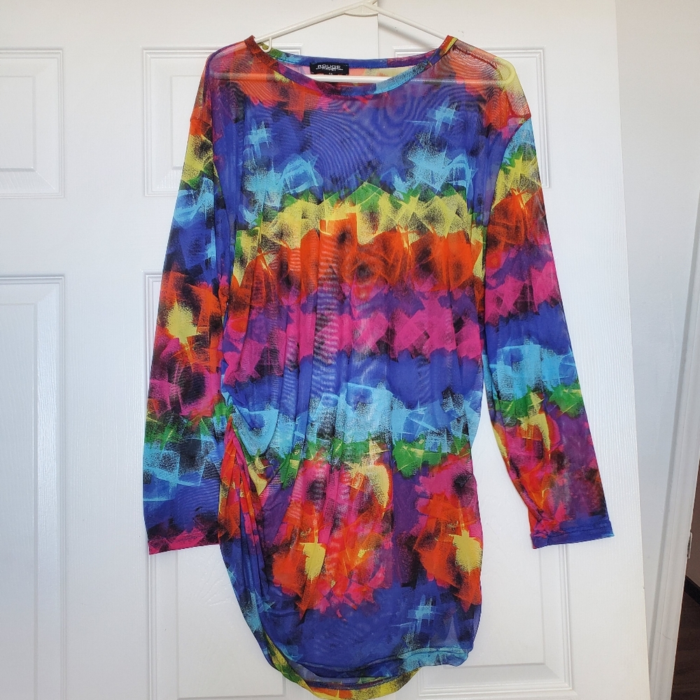 ROGUE COLLECTION Women's 4x Sheer Rainbow Swim Beach Coverup Festival See Thru